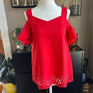 NWT Blue Rain Vibrant Red Cold Shoulder Blouse
